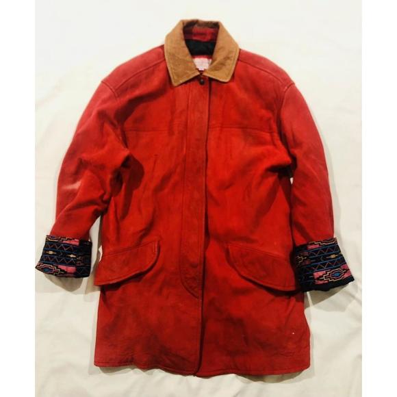 Lone Pine Women's Red Suede Leather Jacket Size M Reversible Collar Flip Cuffs - Picture 5 of 12